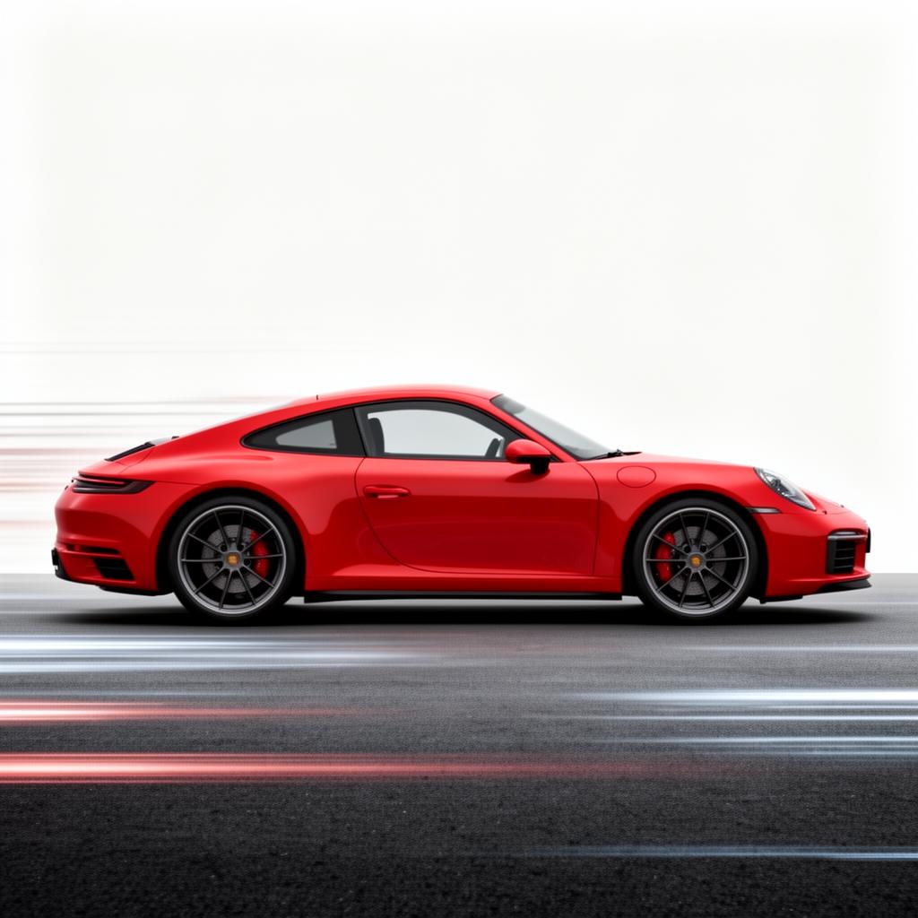 Red Porsche 911 side profile with motion lines